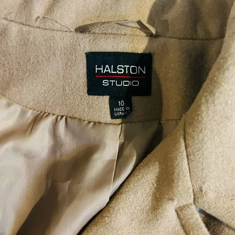 Halston Studio Wool Blend Double Breasted Jacket Size 10 Brown